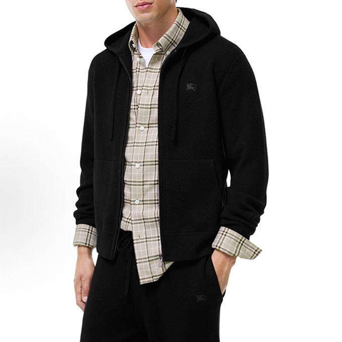 burberry solid colour full zip hooded jacket